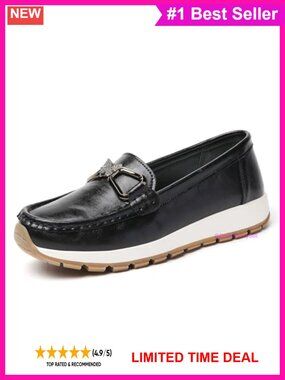 Women's Slip-On Loafers with Metal Buckle Bow Casual Flat Shoes
